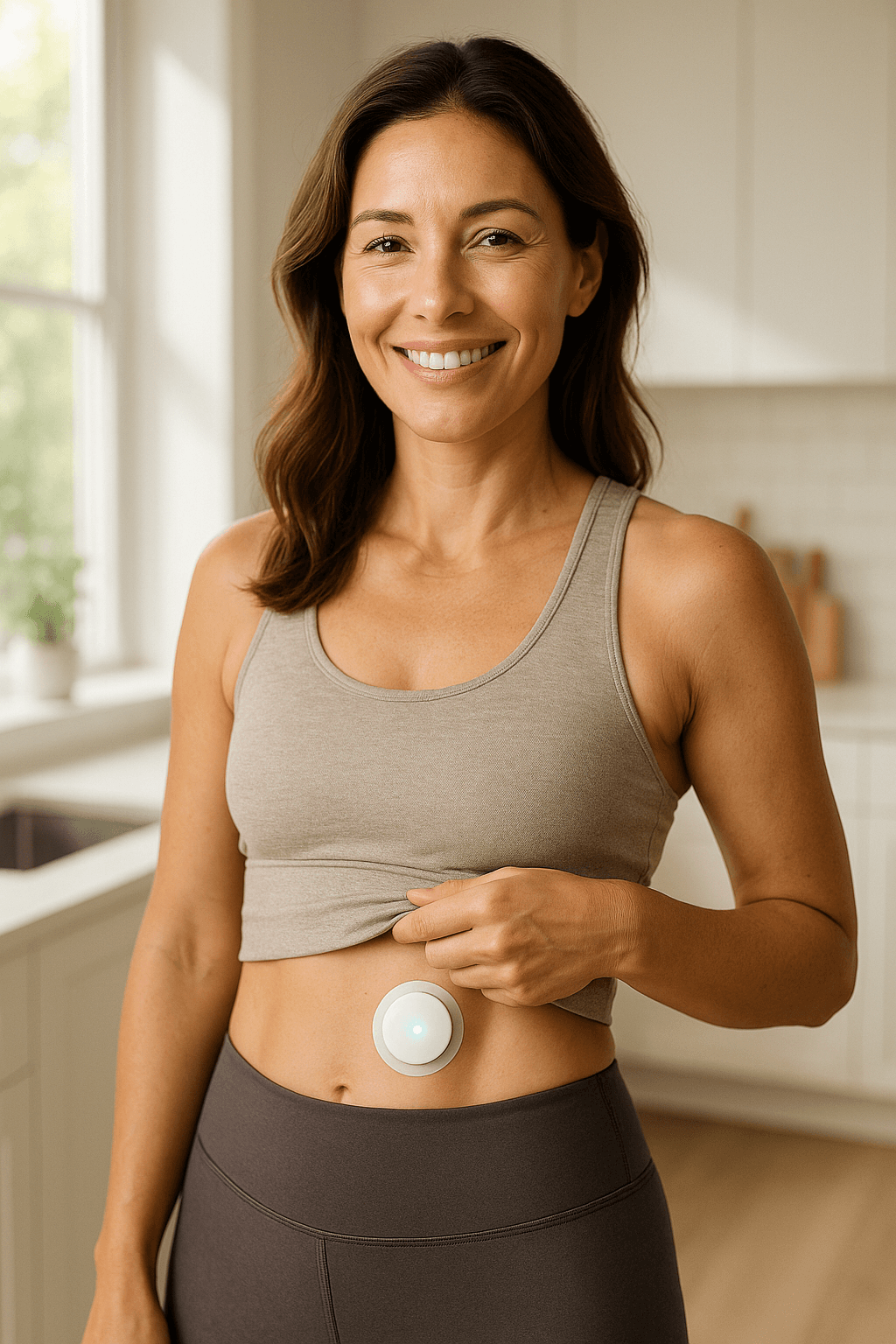 Clinician reviewing the Suna Health app on a tablet, beside a patient wearing the Suna sensor
